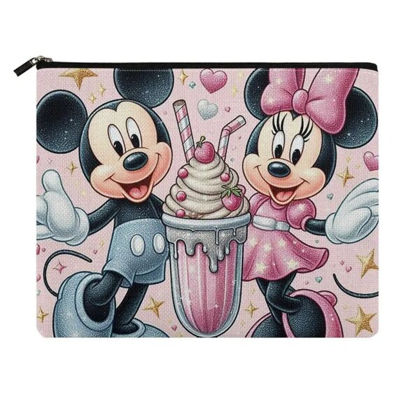 Disney's Mickey & Minnie Mouse Cosmetic Makeup Bag Zipper Multi-Use Pouch - Picture 2 of 4